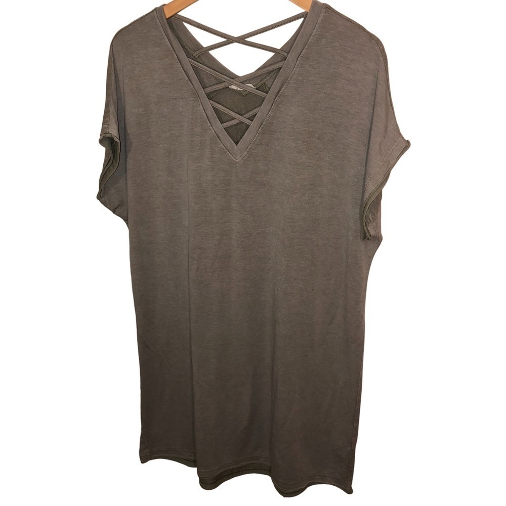 Easel Short Sleeve Sage Green Strappy Chest Mini Dress Size Small